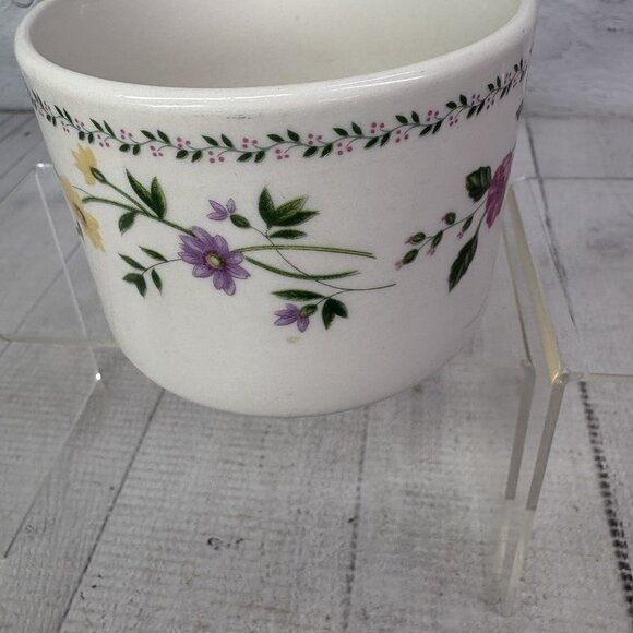 Farberware ENGLISH GARDEN Pink Blue Floral Rim Stoneware 8 oz Flat Cups Set of 4 - Picture 13 of 16